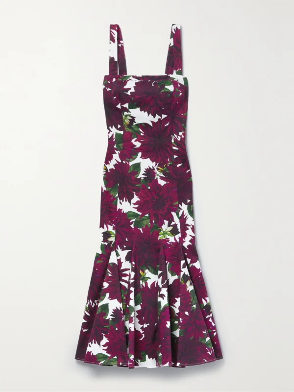 Oscar de la Renta Dahlia Floral-print Cotton-blend Twill Midi Dress