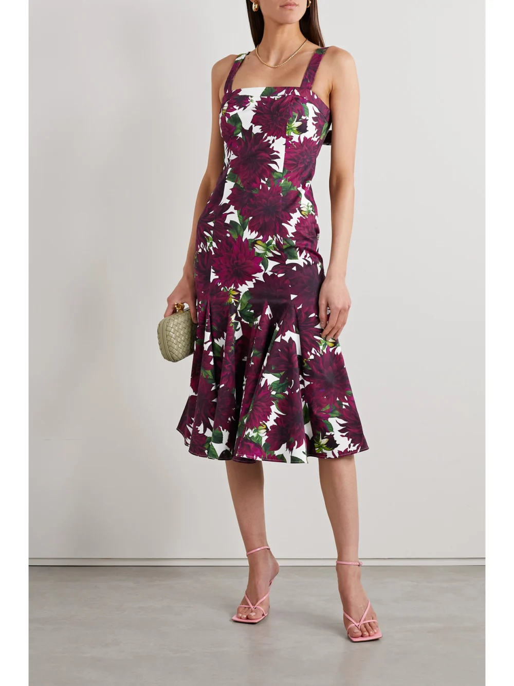 Oscar de la Renta Dahlia Floral-print Cotton-blend Twill Midi Dress, worn by a model