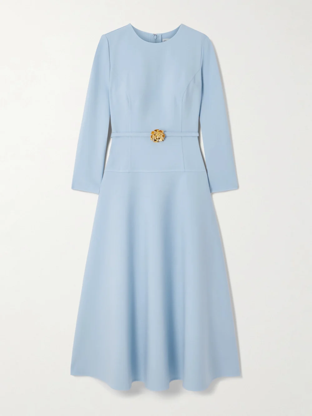 Oscar de la Renta Embellished Belted Wool-blend Midi Dress in blue