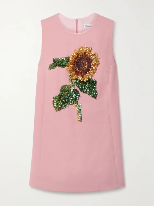 Oscar de la Renta Embellished Wool and Silk-blend Mini Dress