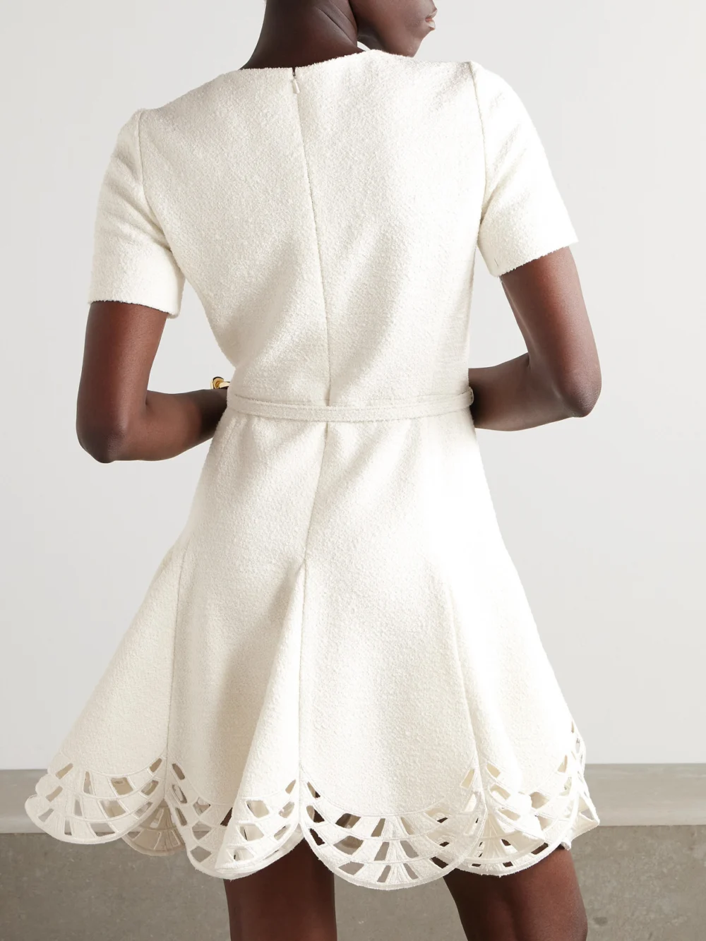 Back view of the Oscar de la Renta Embroidered Cutout Cotton-blend Tweed Mini Dress