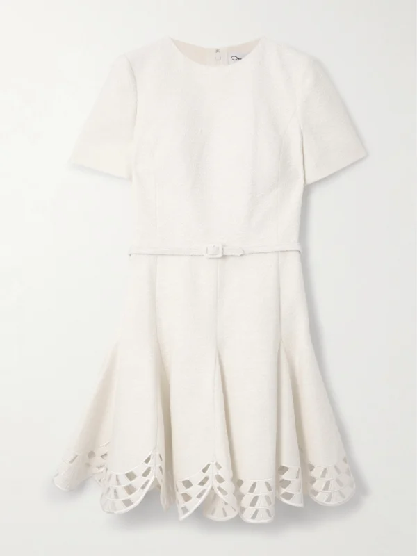 Oscar de la Renta Embroidered Cutout Cotton-blend Tweed Mini Dress