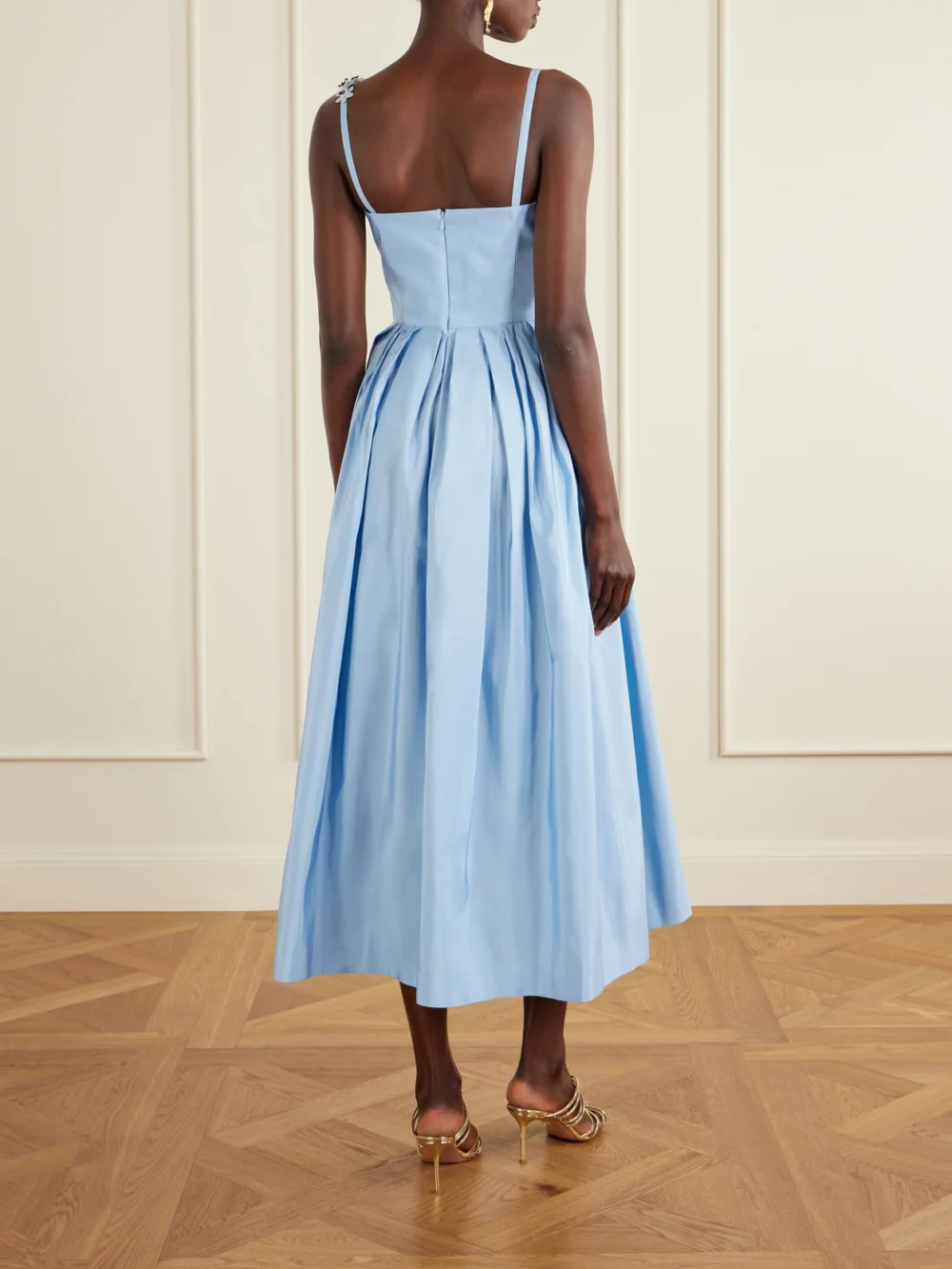 Back view of the Oscar de la Renta Floral-embellished Silk Midi Dress