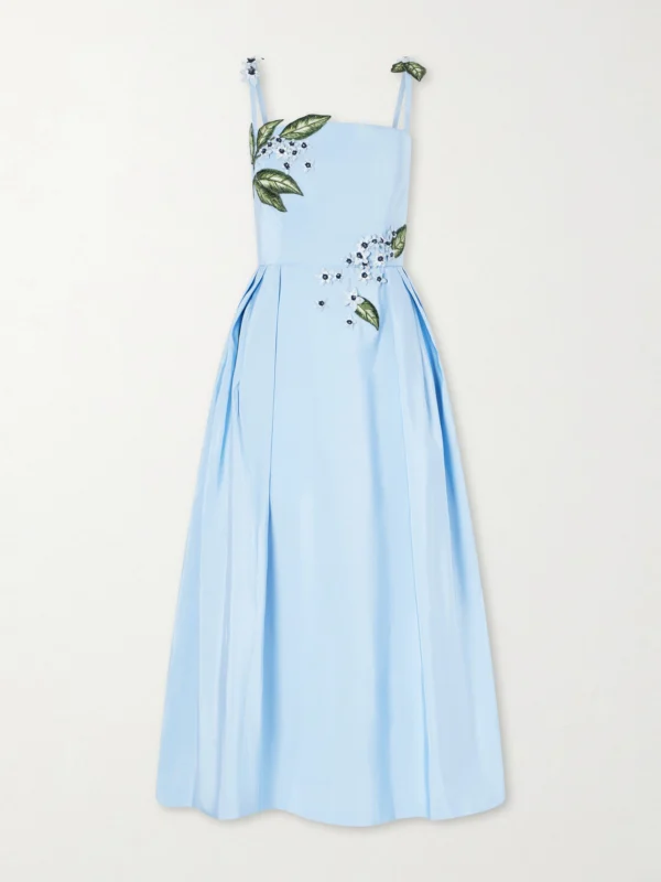 Oscar de la Renta Floral-embellished Silk Midi Dress