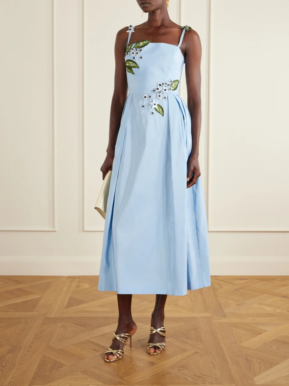 Oscar de la Renta Floral-embellished Silk Midi Dress, worn by a model