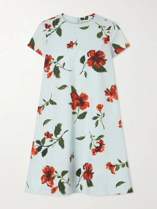Oscar de la Renta Floral-print Cotton-blend Poplin Mini Dress