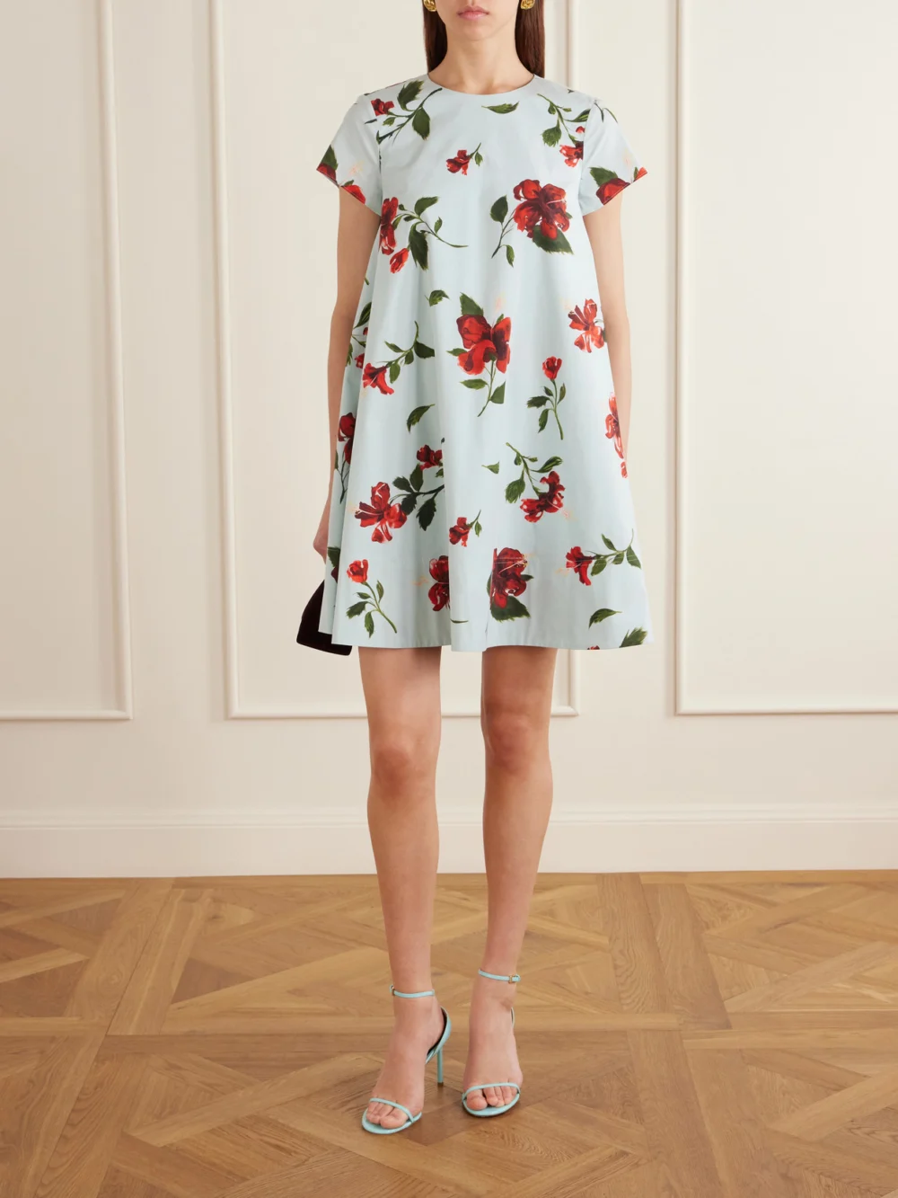 Oscar de la Renta Floral-print Cotton-blend Poplin Mini Dress, worn by a model