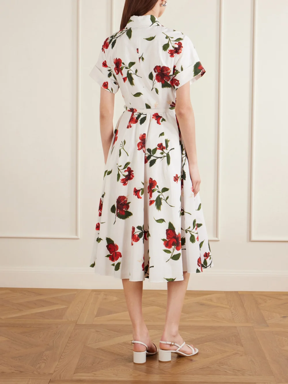 Back view of the Oscar de la Renta Floral-print Cotton-poplin Midi Dress