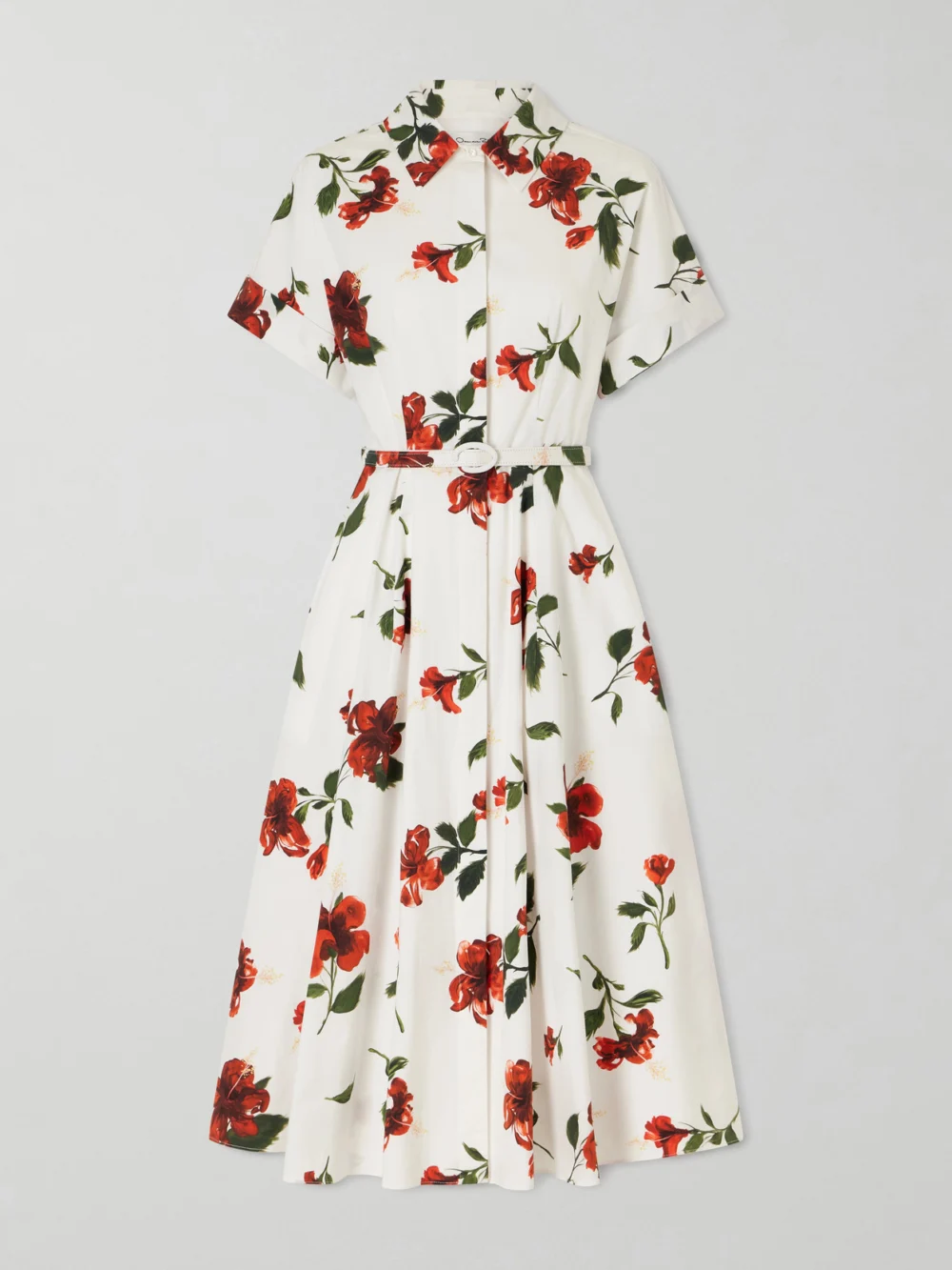 Oscar de la Renta Floral-print Cotton-poplin Midi Dress in white