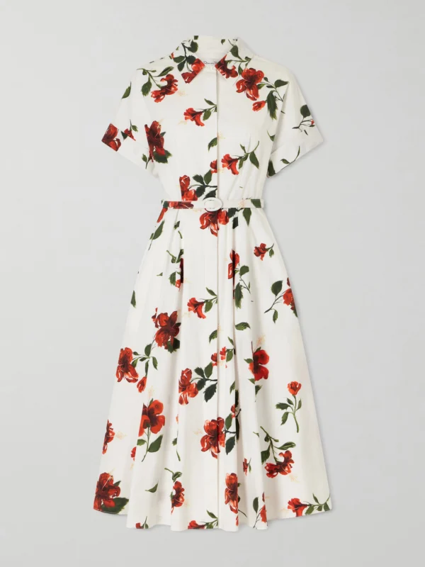 Oscar de la Renta Floral-print Cotton-poplin Midi Dress
