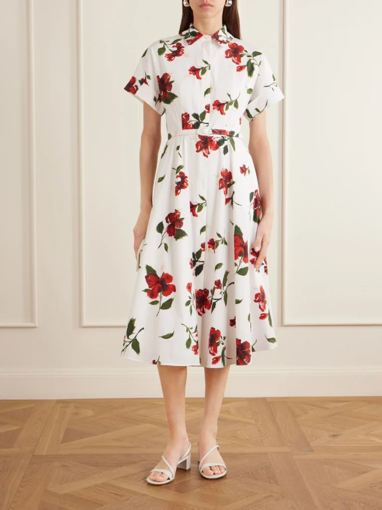 Oscar de la Renta Floral-print Cotton-poplin Midi Dress