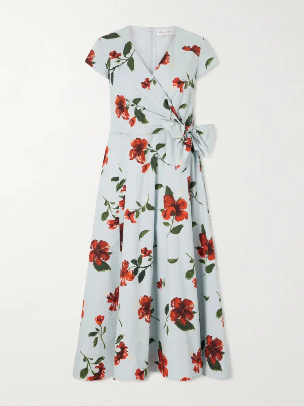 Oscar de la Renta Floral-print Cotton-poplin Wrap Midi Dress
