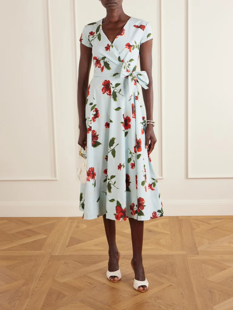 Oscar de la Renta Floral-print Cotton-poplin Wrap Midi Dress