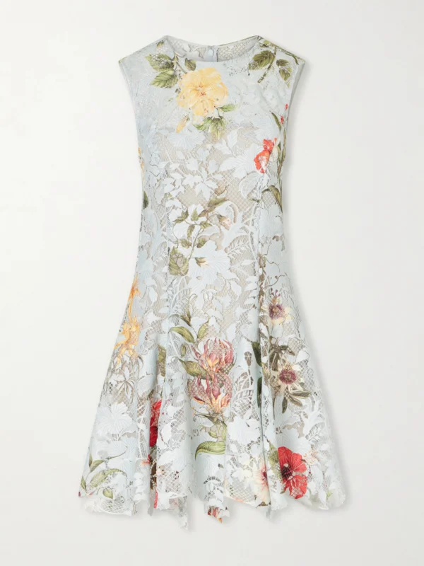Oscar de la Renta Floral-print Lace Mini Dress