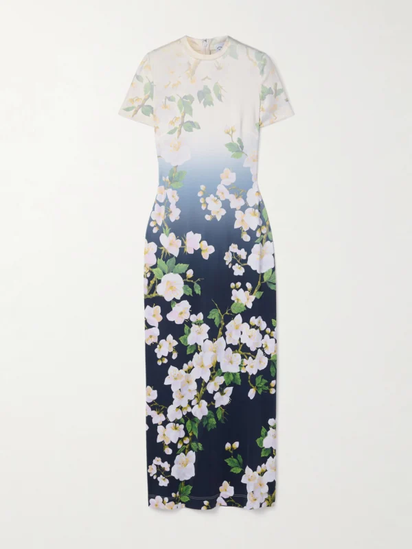 Oscar de la Renta Floral-print Ombré Jersey Maxi Dress