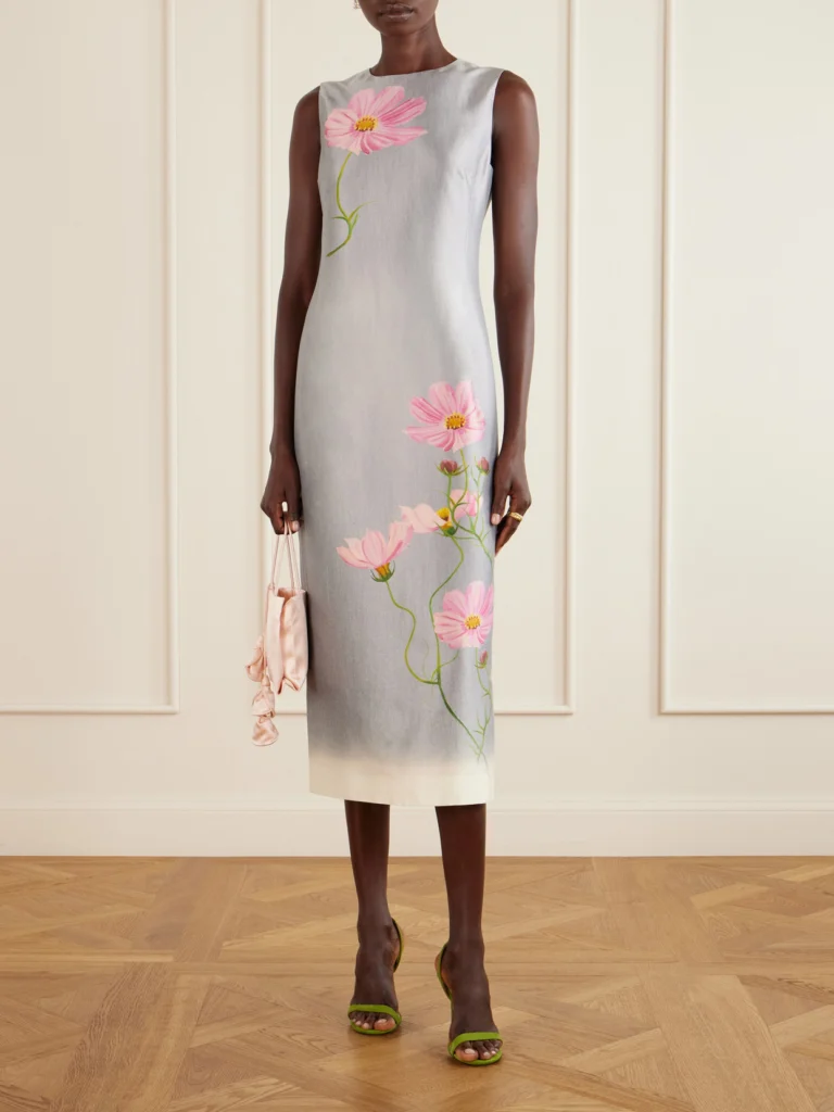 Oscar de la Renta Floral-print Satin Midi Dress