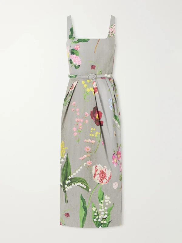 Oscar de la Renta Floral-printed Stretch Cotton-poplin Midi-dress