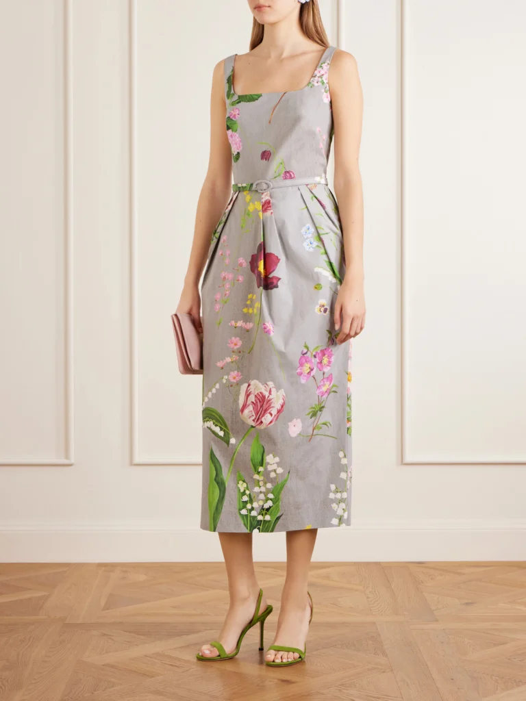 Oscar de la Renta Floral-printed Stretch Cotton-poplin Midi-dress