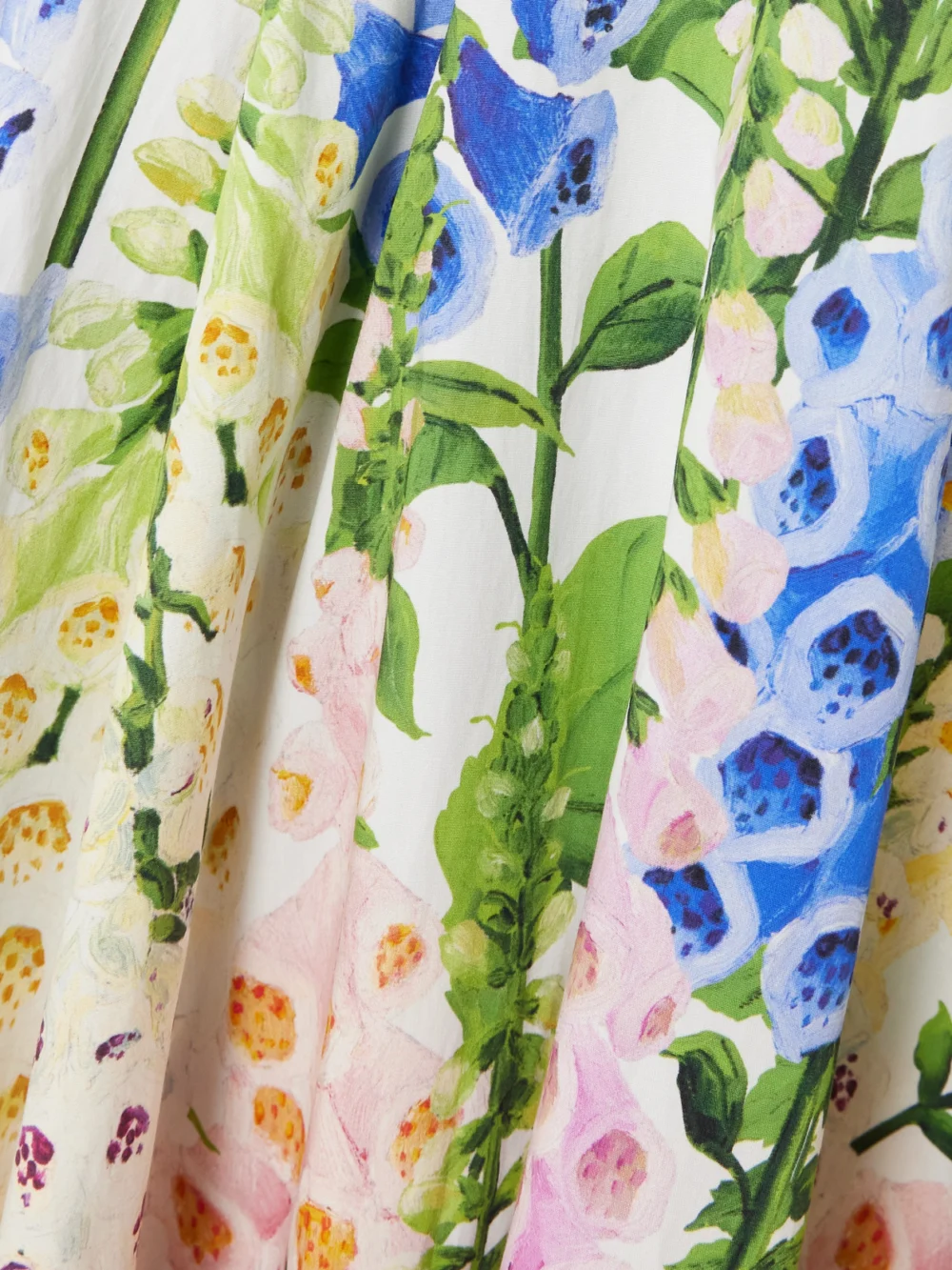 Close-up detail of the Oscar de la Renta Foxgloves Belted Floral-print Cotton-blend Poplin Midi Dress