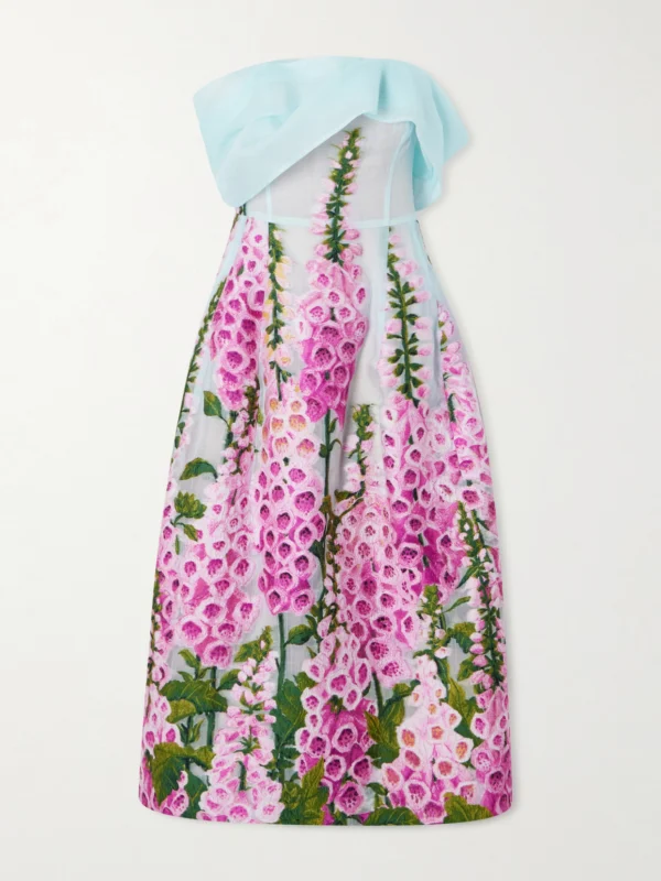 Oscar de la Renta Off-the-shoulder Floral-appliquéd Organza Midi Dress
