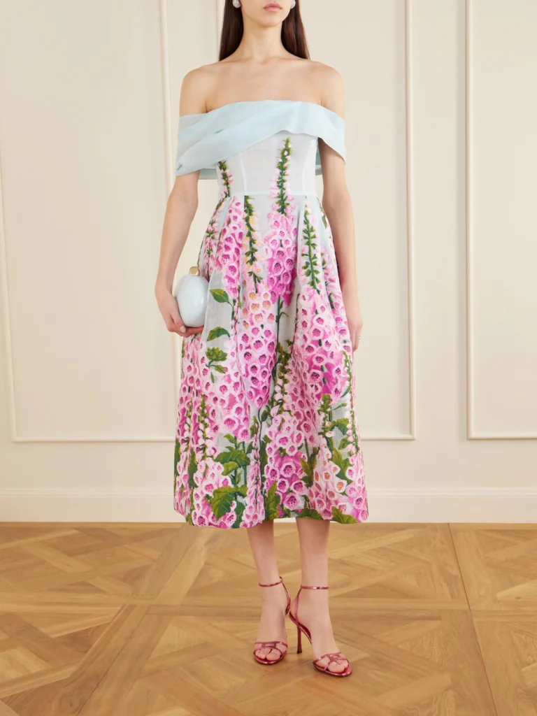 Oscar de la Renta Off-the-shoulder Floral-appliquéd Organza Midi Dress