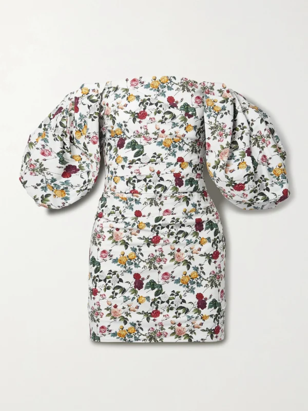 Oscar de la Renta Off-the-shoulder Ruched Floral-print Cotton-blend Mini Dress