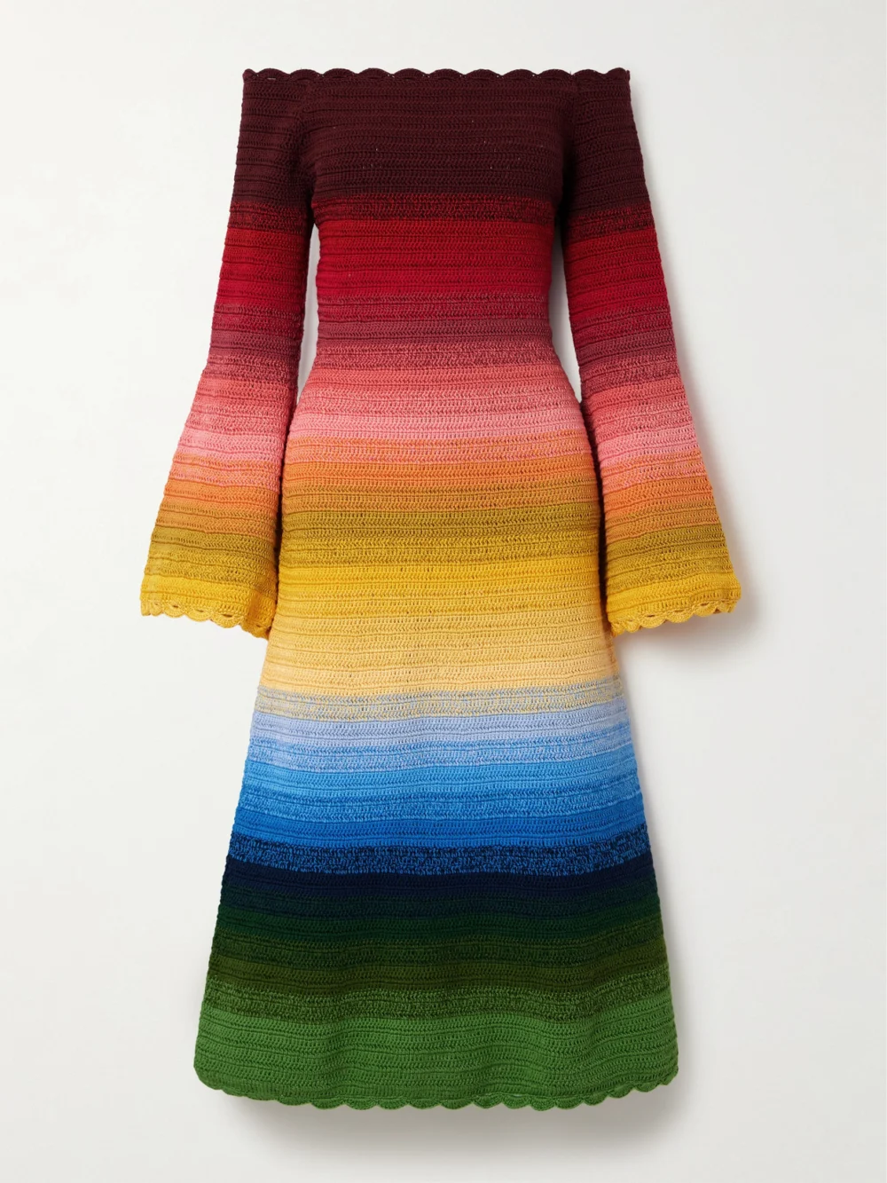 Oscar de la Renta Off-the-shoulder Striped Crocheted Cotton Midi Dress in multi