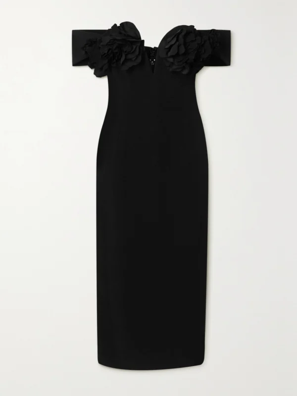 Oscar de la Renta Off-the-shoulder Taffeta-trimmed Cady Midi Dress