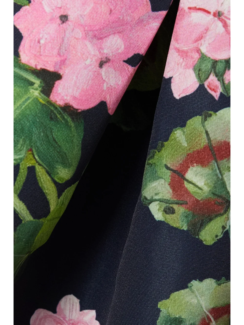 Close-up detail of the Oscar de la Renta Pleated Floral-print Faille Dress