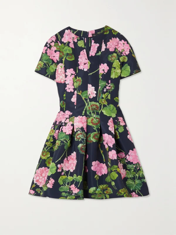 Oscar de la Renta Pleated Floral-print Faille Dress