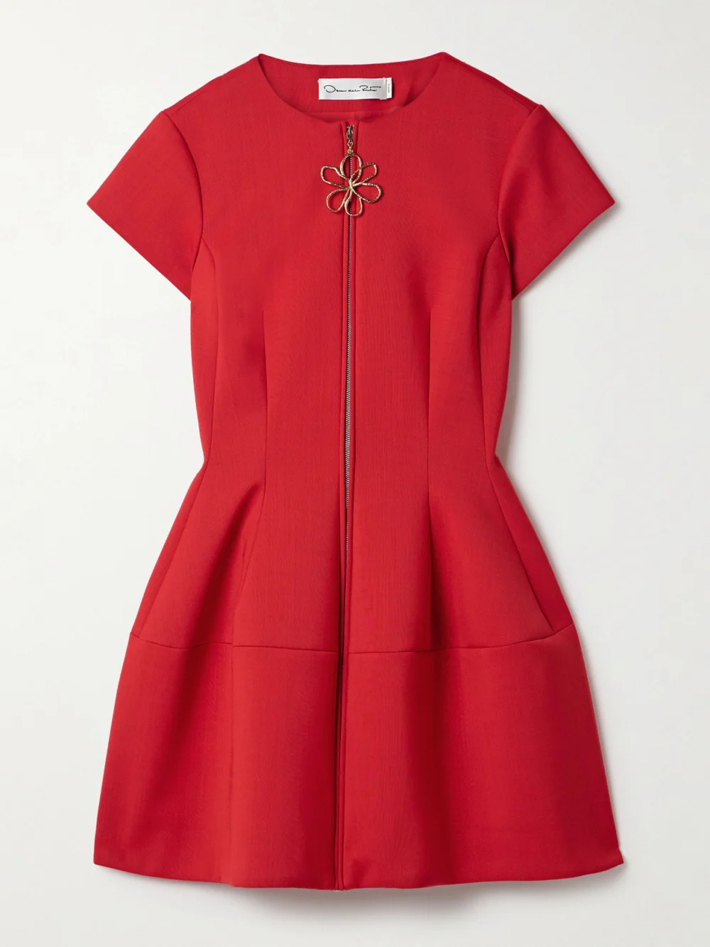Oscar de la Renta Ponte Mini Dress in tomato red