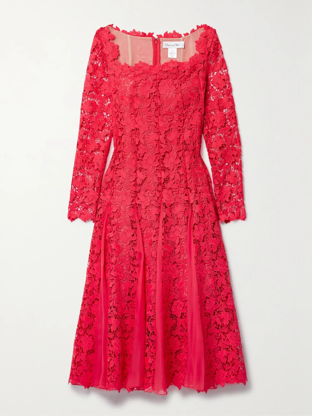 Oscar de la Renta Silk-chiffon Trimmed Guipure Lace Midi Dress in red