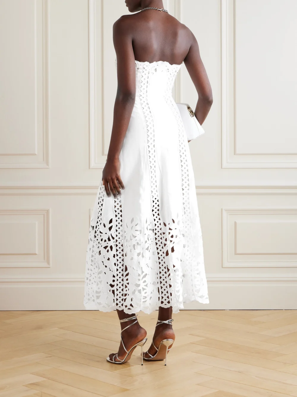 Back view of the Oscar de la Renta Strapless Broderie Anglaise Midi Dress