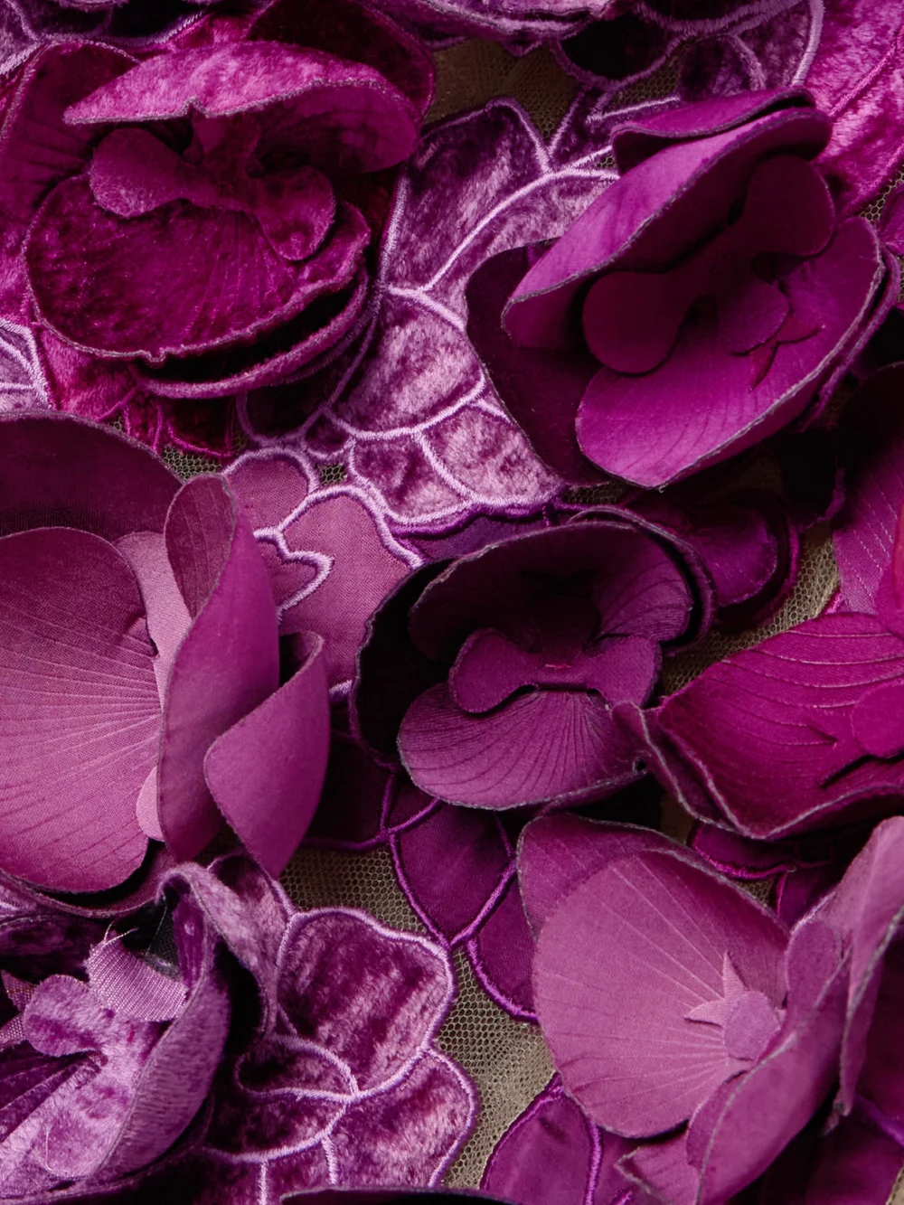 Close-up detail of the Oscar de la Renta Strapless Floral-appliquéd Mesh Mini Dress