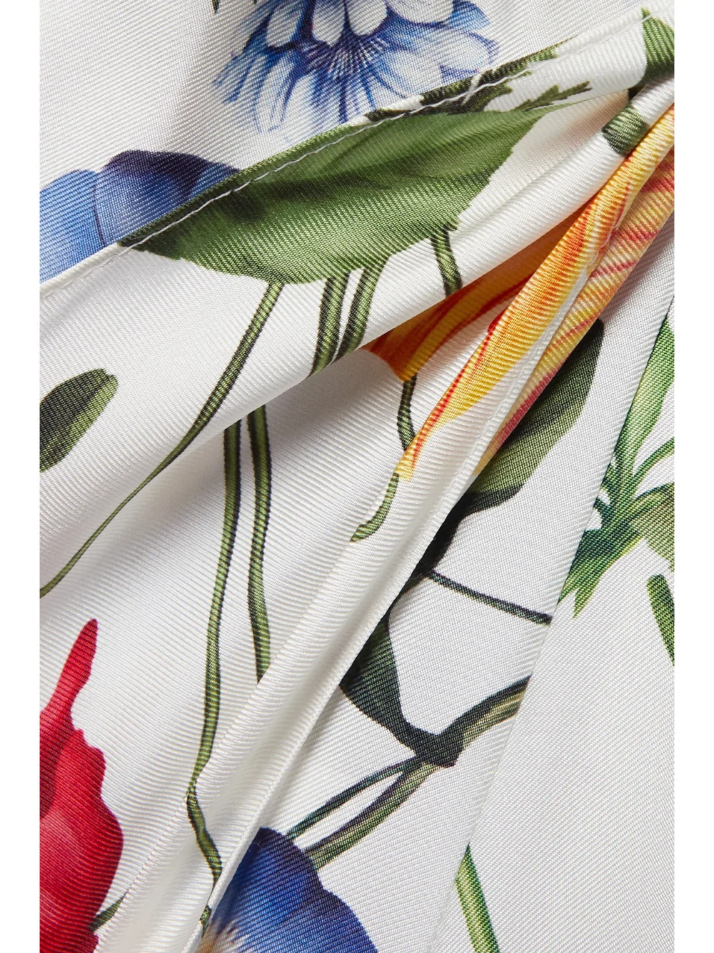 Close-up detail of the Oscar de la Renta Tie-front Floral-print Silk-satin Twill Shorts