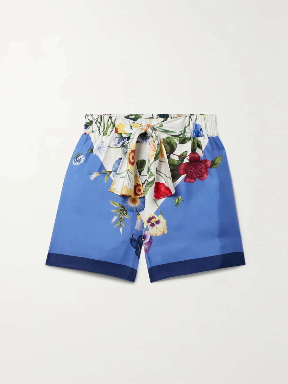 Oscar de la Renta Tie-front Floral-print Silk-satin Twill Shorts in blue