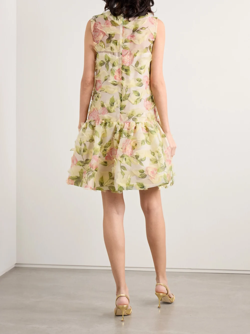 Back view of the Oscar de la Renta Tiered Floral-print Silk-blend Georgette Mini Dress