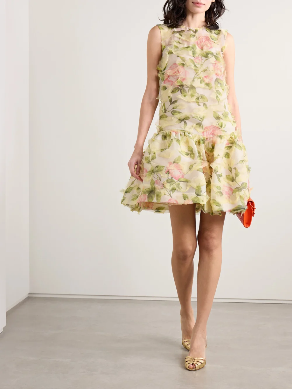Oscar de la Renta Tiered Floral-print Silk-blend Georgette Mini Dress, worn by a model