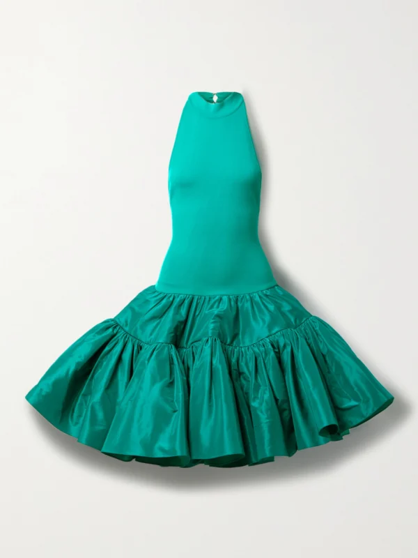 Oscar de la Renta Tiered Stretch-knit and Silk-taffeta Halterneck Mini Dress