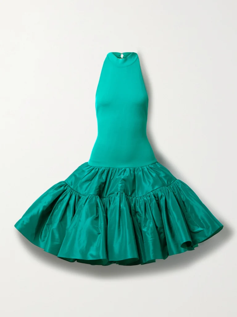 Oscar de la Renta Tiered Stretch-knit and Silk-taffeta Halterneck Mini Dress