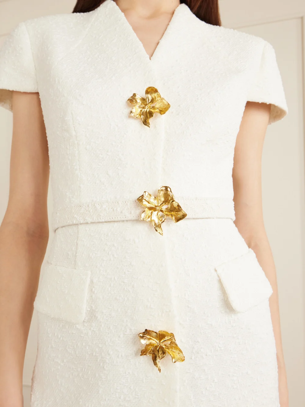 Close-up detail of the Oscar de la Renta Wool-blend Tweed Midi Dress