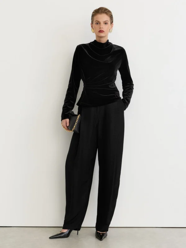 PAIGE Black Velvet Cowl-neck Long-sleeve Top