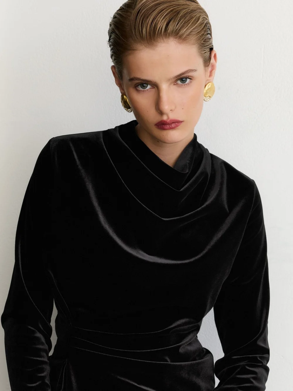 PAIGE Black Velvet Cowl-neck Long-sleeve Top, view 4