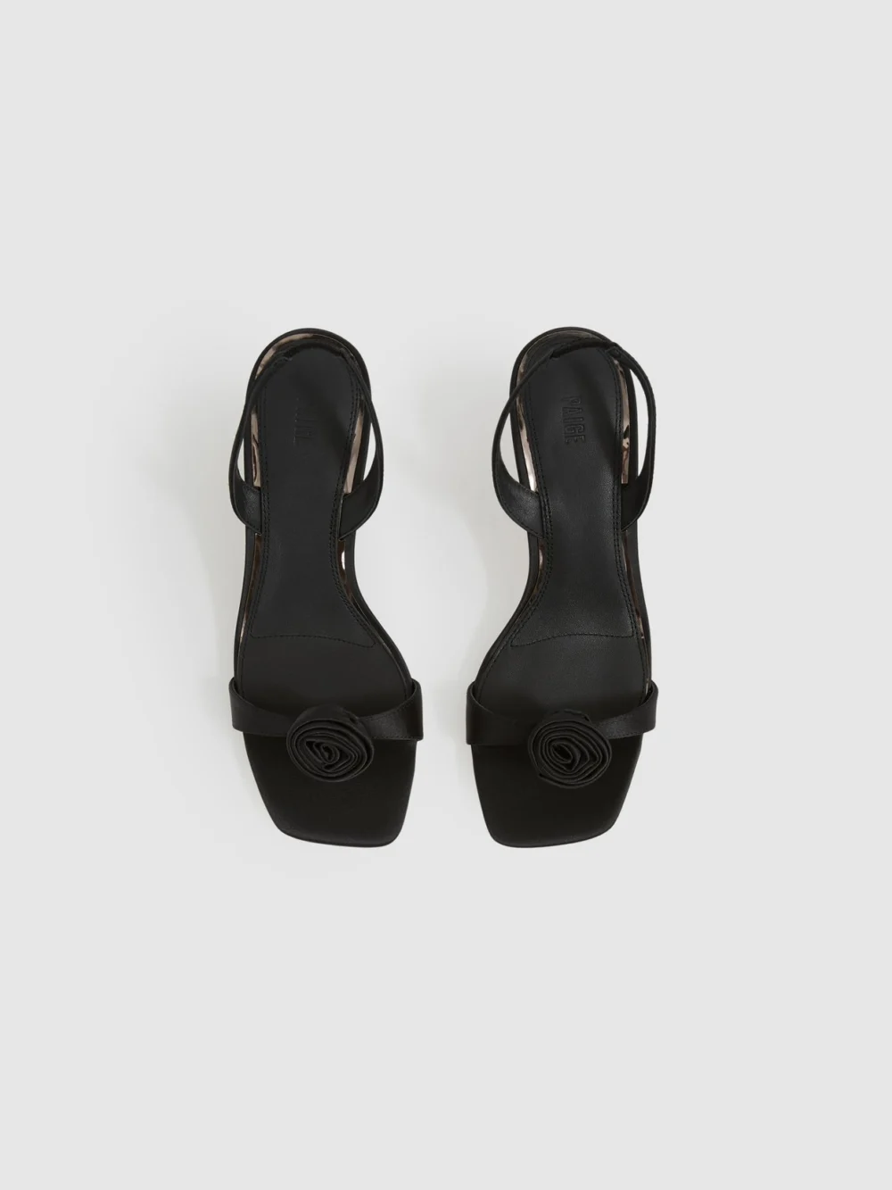 PAIGE Paige Black Satin Rosette Sandals, view 2