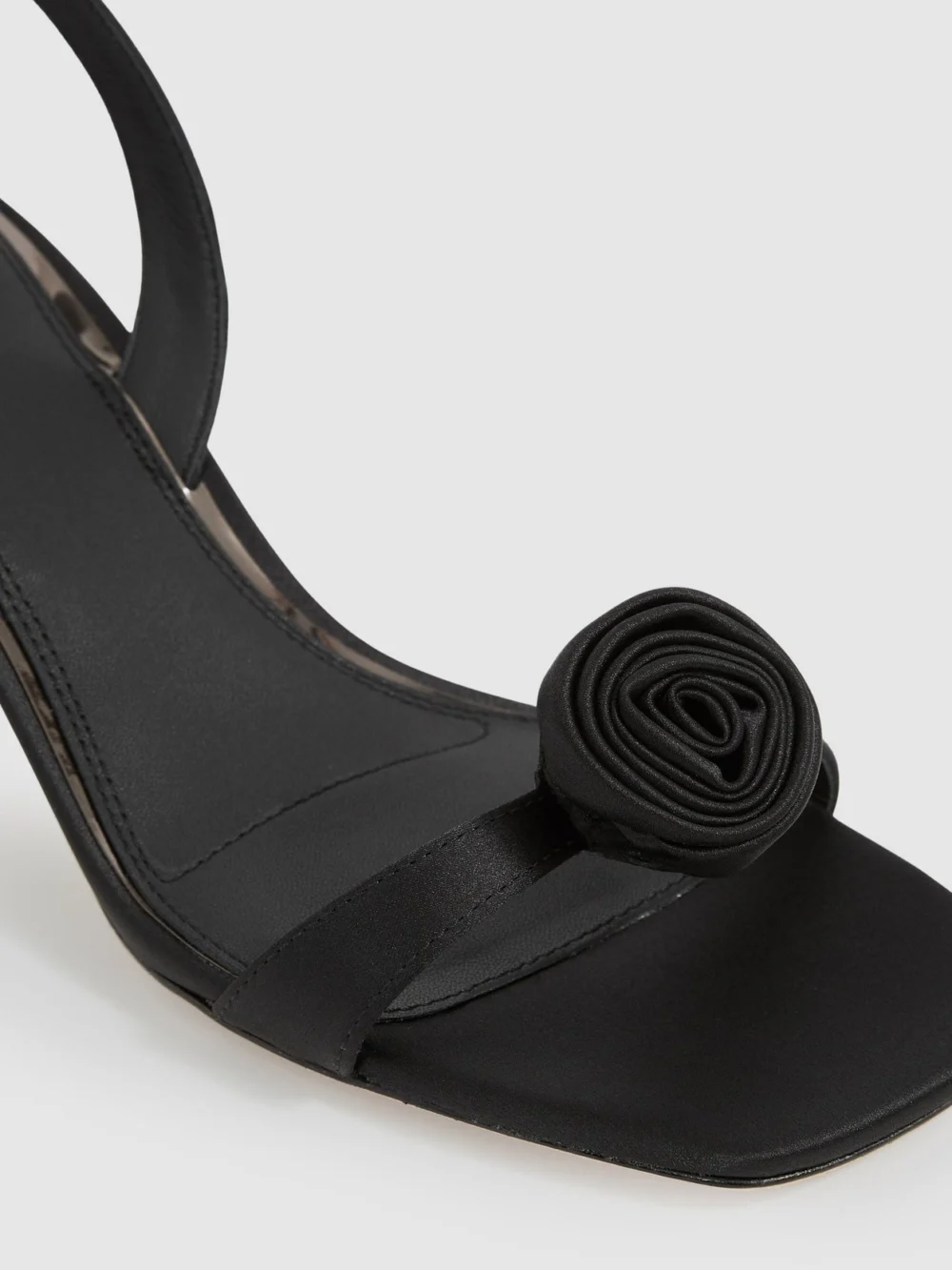 PAIGE Paige Black Satin Rosette Sandals, view 4