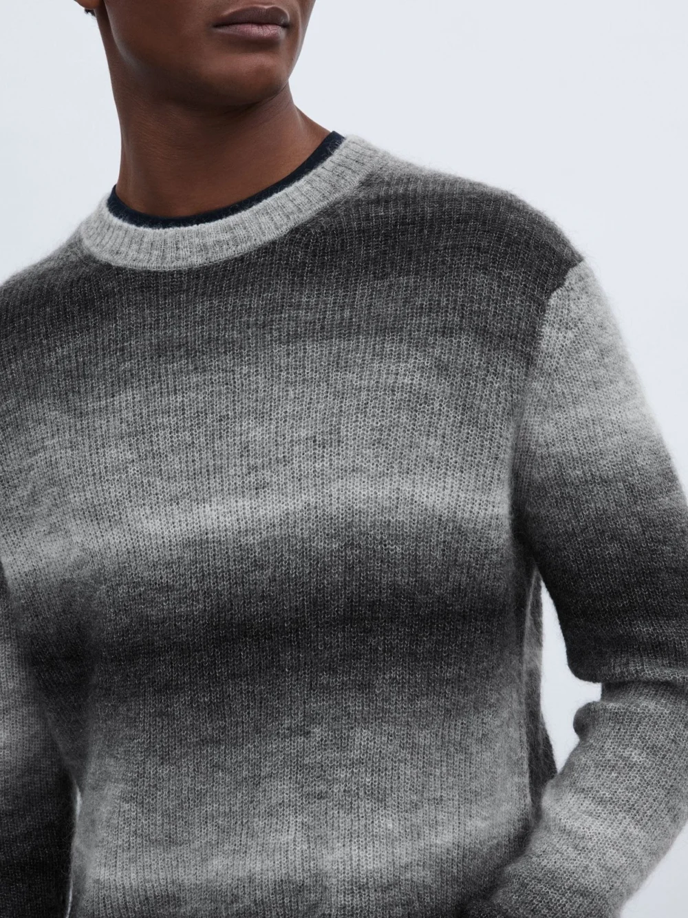 PAIGE Paige Contrast Stripe Grey Ombré-striped Jumper with Mohair, view 3