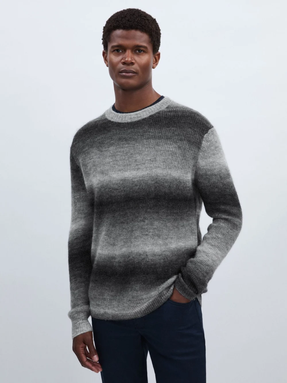 PAIGE Paige Contrast Stripe Grey Ombré-striped Jumper with Mohair, view 4