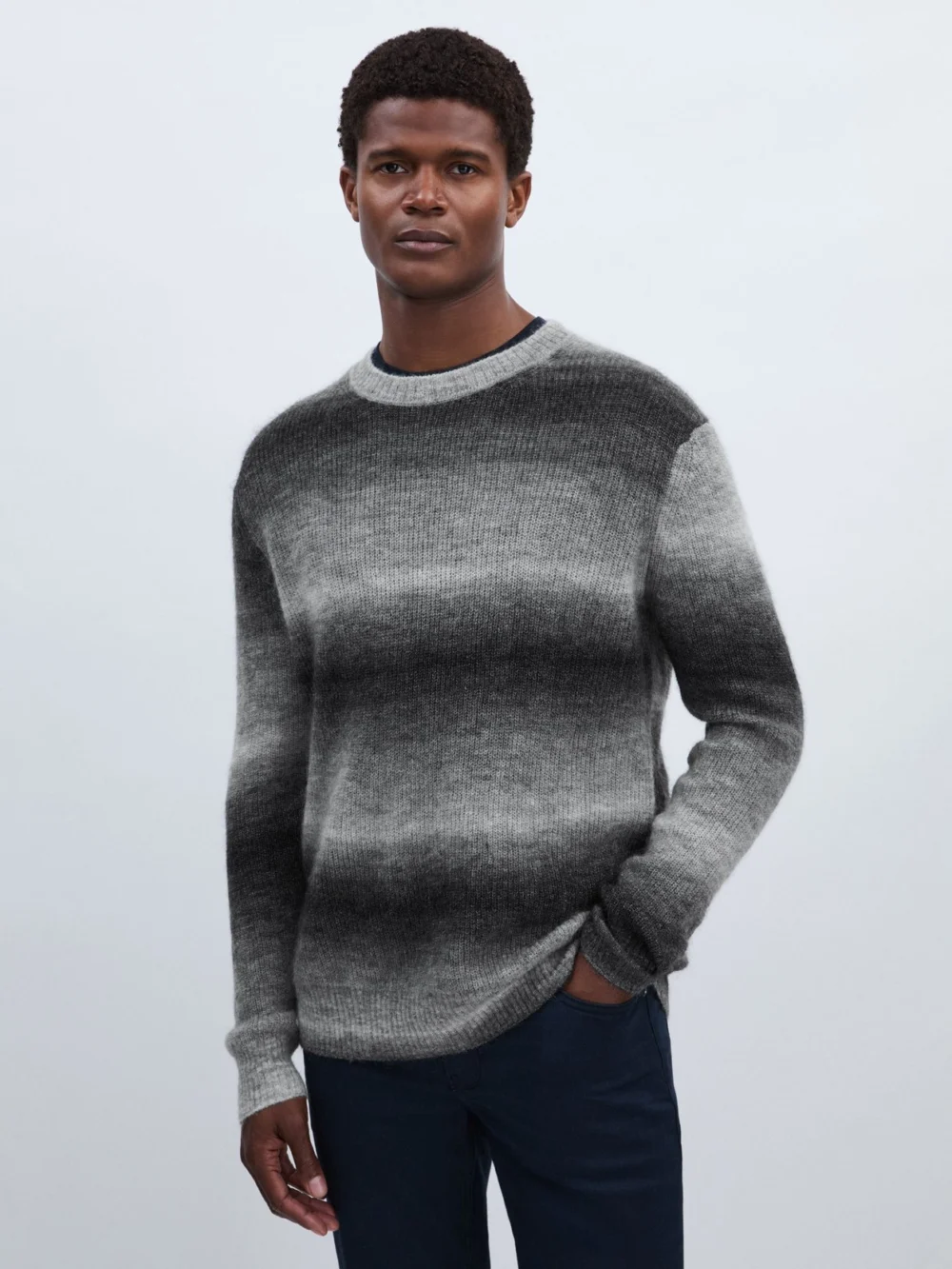 PAIGE Paige Contrast Stripe Grey Ombré-striped Jumper with Mohair, view 4