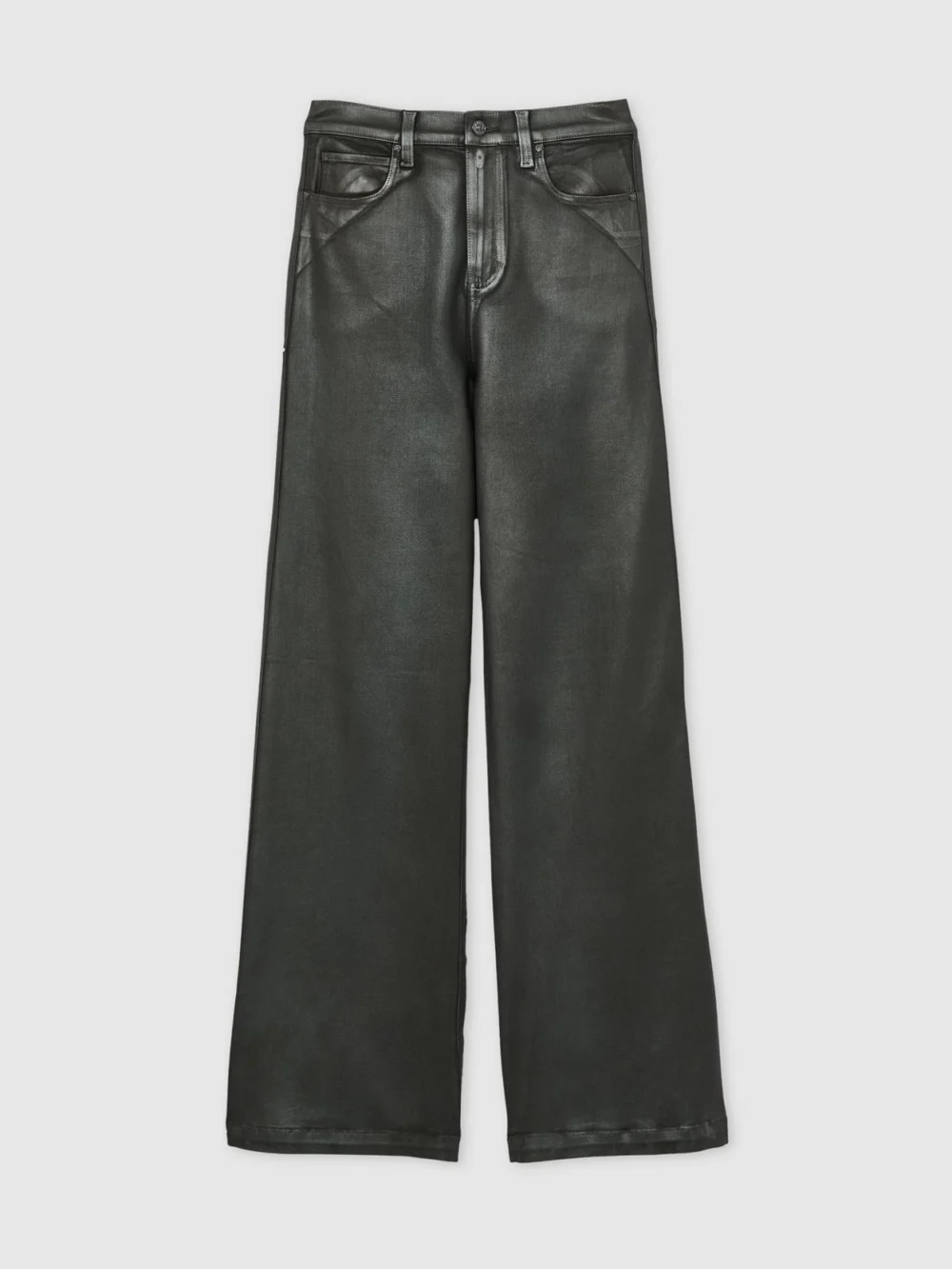 PAIGE Paige Dark Green Leather-look Wide-leg Jeans, view 2