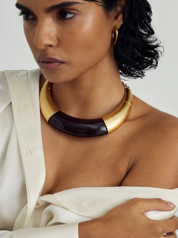 PAIGE Paige Gold Tone Curve Choker Necklace